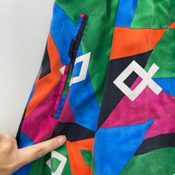 Vintage 80s Geometric Culotte Pant Set‎ Womens Small/Medium Silk Wide Leg Bright - Picture 9 of 11
